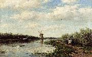 Willem Roelofs Figures On A Country Road Along A Waterway oil painting reproduction